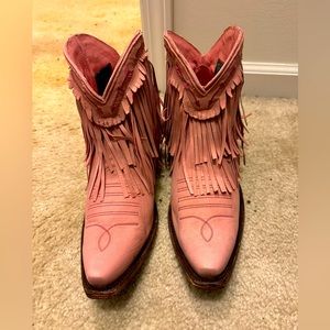 Pink fringe cowboy booties